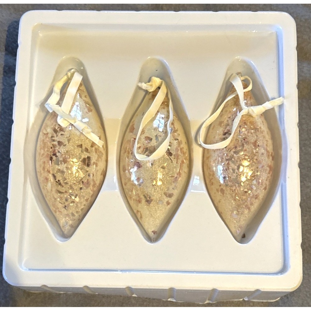Vtg Dillard's Trimmings Ornaments Crackle Pink Teardrop Glass Teardrop 3pcs